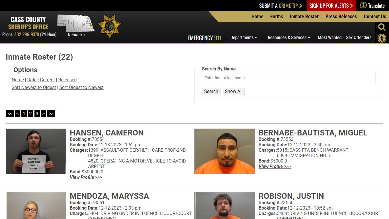 Inmate Roster - Current Inmates Booking Date Descending - Cass County ...